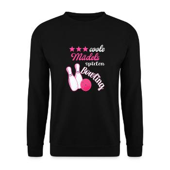 Coole Frauen Spielen Bowling Kegeln Kegelbahn - Unisex Pullover - Schwarz - Vorne - Alina (178cm) & Michal (187cm)