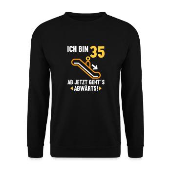 Ich bin 35 Ab jetzt gehts abwärts 35 Geburtstag - Unisex Pullover - Schwarz - Vorne - Alina (178cm) & Michal (187cm)