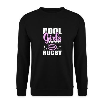 Cool girls play rugby - Unisex Pullover - Schwarz - Vorne - Alina (178cm) & Michal (187cm)