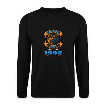 Génial depuis 1990. Angel, l’anniversaire du pêcheur - Sweat-shirt Unisexe - noir - Devant - Alina (178cm) & Michal (187cm)