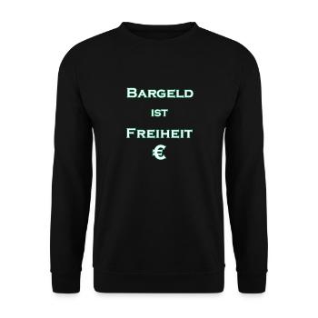 Bargeld ist Freiheit € - weiß mit grünem Rand - Unisex Pullover - Schwarz - Vorne - Alina (178cm) & Michal (187cm)