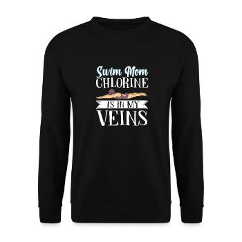 Swim Mom Chlorine Is in My Veins Mutter Schwimmen - Unisex Pullover - Schwarz - Vorne - Alina (178cm) & Michal (187cm)