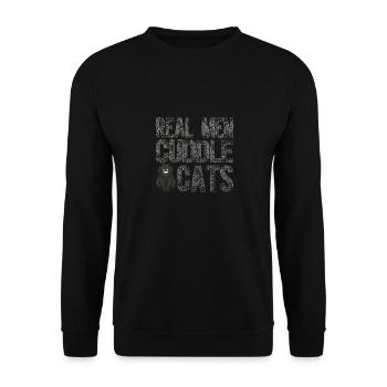 Echte Männer Kuscheln Katzen Lustige Retro Katze Kätzchen Liebhaber - Unisex Pullover - Schwarz - Vorne - Alina (178cm) & Michal (187cm)