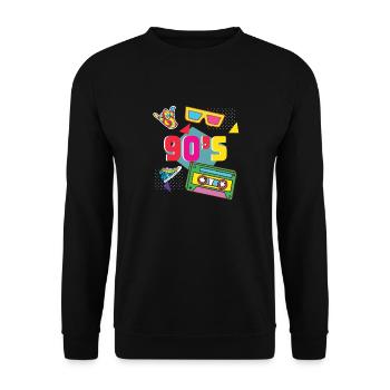 90s I love The 90's Vintage Retro Nineties Costume - Unisex Sweatshirt - black - Front - Alina (178cm) & Michal (187cm)