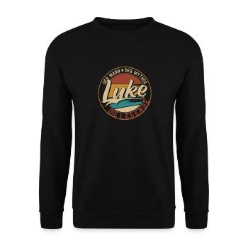 Luke Der Mann der Mythos die Legende Geschenk - Unisex Pullover - Schwarz - Vorne - Alina (178cm) & Michal (187cm)