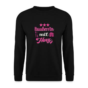 Bauherrin Spruch Hausbau Frau Richtfest - Unisex Pullover - Schwarz - Vorne - Alina (178cm) & Michal (187cm)
