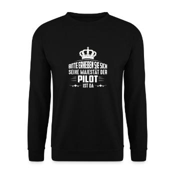 Bitte erheben Sie sich Seine Majestät der Pilot is - Unisex Pullover - Schwarz - Vorne - Alina (178cm) & Michal (187cm)