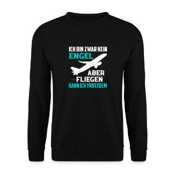 Ich bin zwar kein Engel aber fliegen Pilot Flugze - Unisex Pullover - Schwarz - Vorne - Alina (178cm) & Michal (187cm)