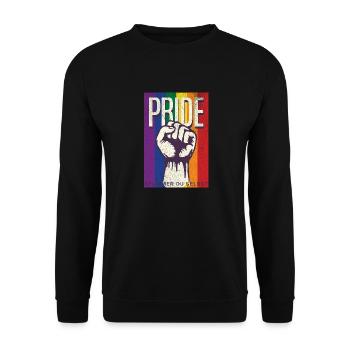 LGBT Mensch Regenbogen Faust | Bunte Liebe - Unisex Pullover - Schwarz - Vorne - Alina (178cm) & Michal (187cm)