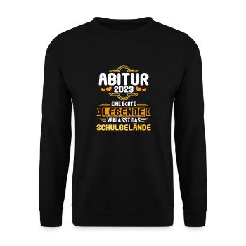 Ein echte Legende verlässt Gelände Abitur Abi 2023 - Unisex Pullover - Schwarz - Vorne - Alina (178cm) & Michal (187cm)