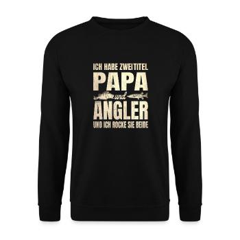 Ich habe zwei Titel Papa und Angler und ich rocke - Unisex Pullover - Schwarz - Vorne - Alina (178cm) & Michal (187cm)
