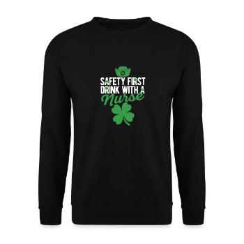 Kleeblatt St. Patricks Day Sicherheit erstes - Unisex Pullover - Schwarz - Vorne - Alina (178cm) & Michal (187cm)