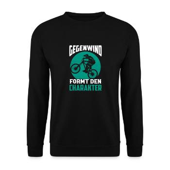 Gegenwind formt den Charakter Fahrrad Radsport - Unisex Pullover - Schwarz - Vorne - Alina (178cm) & Michal (187cm)