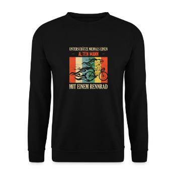 Unterschätze niemals einen Mann mit einem Rennrad - Unisex Pullover - Schwarz - Vorne - Alina (178cm) & Michal (187cm)