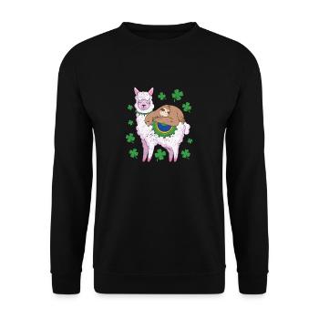 Lustige irische Faultier Llama Kleeblatt St Pat - Unisex Pullover - Schwarz - Vorne - Alina (178cm) & Michal (187cm)