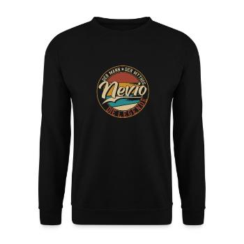 Nevio Der Mann der Mythos die Legende Geschenk - Unisex Pullover - Schwarz - Vorne - Alina (178cm) & Michal (187cm)