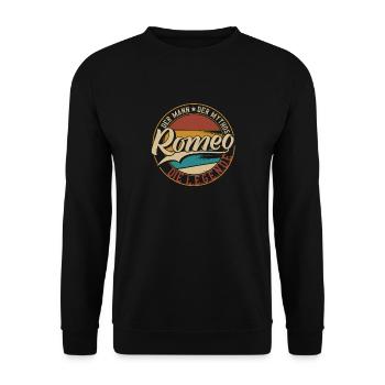 Romeo Der Mann der Mythos die Legende Geschenk - Unisex Pullover - Schwarz - Vorne - Alina (178cm) & Michal (187cm)