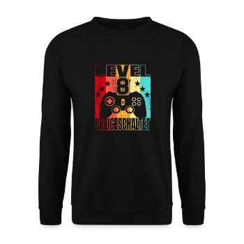 8 Jahre Geburtstagsshirt Zocker Gamer 8. - Unisex Pullover - Schwarz - Vorne - Alina (178cm) & Michal (187cm)