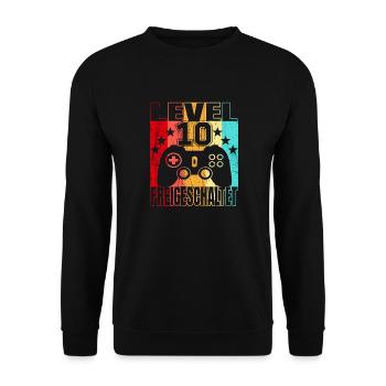 10 Jahre Geburtstagsshirt Zocker Gamer 10. - Unisex Pullover - Schwarz - Vorne - Alina (178cm) & Michal (187cm)