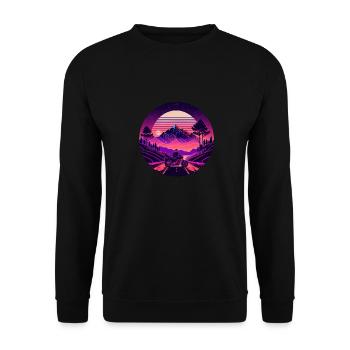Retrowave Synthwave 80s Design - Unisex Pullover - Schwarz - Vorne - Alina (178cm) & Michal (187cm)