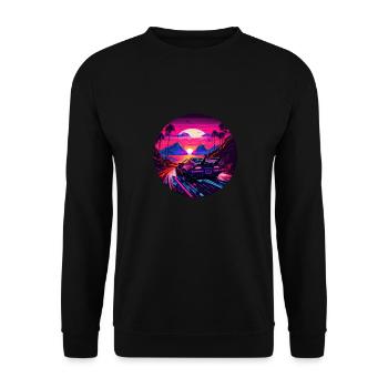 Retrowave Synthwave 80s Design - Unisex Pullover - Schwarz - Vorne - Alina (178cm) & Michal (187cm)
