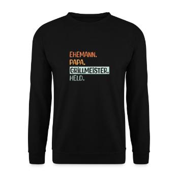 Ehemann Papa Grillmeister - Unisex Pullover - Schwarz - Vorne - Alina (178cm) & Michal (187cm)