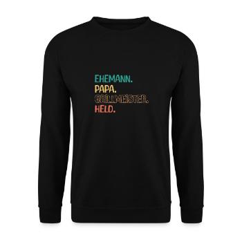 Ehemann Papa Grillmeister - Unisex Pullover - Schwarz - Vorne - Alina (178cm) & Michal (187cm)