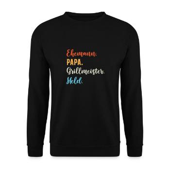 Ehemann Papa Grillmeister - Unisex Pullover - Schwarz - Vorne - Alina (178cm) & Michal (187cm)