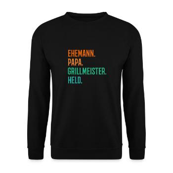 Ehemann Papa Grillmeister - Unisex Pullover - Schwarz - Vorne - Alina (178cm) & Michal (187cm)