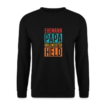 Ehemann Papa Grillmeister - Unisex Pullover - Schwarz - Vorne - Alina (178cm) & Michal (187cm)