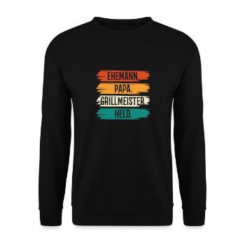 Ehemann Papa Grillmeister - Unisex Pullover - Schwarz - Vorne - Alina (178cm) & Michal (187cm)