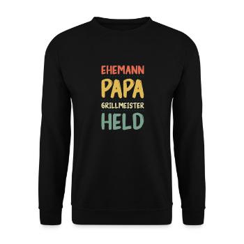 Ehemann Papa Grillmeister - Unisex Pullover - Schwarz - Vorne - Alina (178cm) & Michal (187cm)