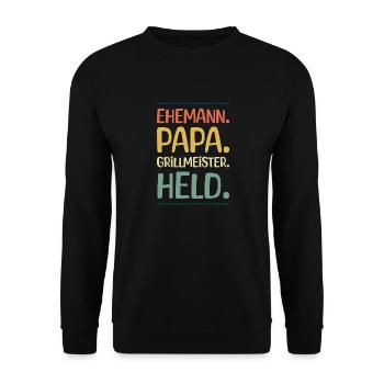 Ehemann Papa Grillmeister - Unisex Pullover - Schwarz - Vorne - Alina (178cm) & Michal (187cm)