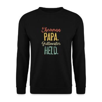 Ehemann Papa Grillmeister - Unisex Pullover - Schwarz - Vorne - Alina (178cm) & Michal (187cm)