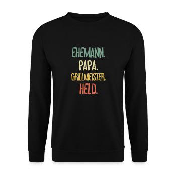 Ehemann Papa Grillmeister - Unisex Pullover - Schwarz - Vorne - Alina (178cm) & Michal (187cm)