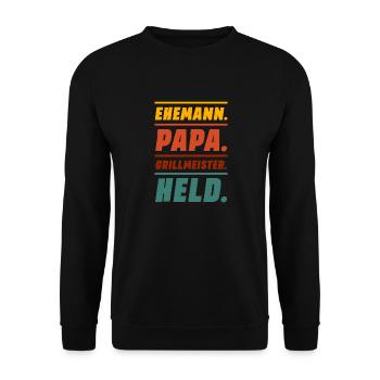 Ehemann Papa Grillmeister - Unisex Pullover - Schwarz - Vorne - Alina (178cm) & Michal (187cm)