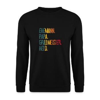 Ehemann Papa Grillmeister - Unisex Pullover - Schwarz - Vorne - Alina (178cm) & Michal (187cm)