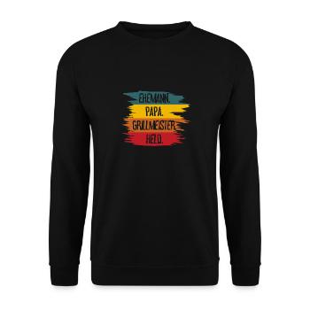 Ehemann Papa Grillmeister - Unisex Pullover - Schwarz - Vorne - Alina (178cm) & Michal (187cm)