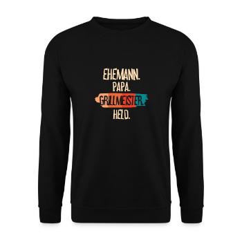 Ehemann Papa Grillmeister - Unisex Pullover - Schwarz - Vorne - Alina (178cm) & Michal (187cm)