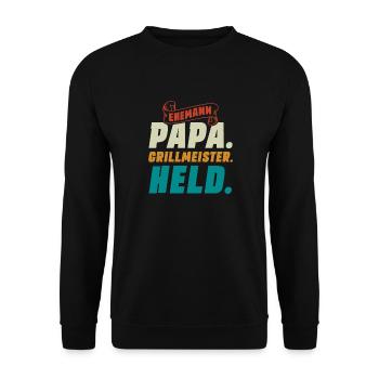 Ehemann Papa Grillmeister - Unisex Pullover - Schwarz - Vorne - Alina (178cm) & Michal (187cm)
