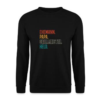 Ehemann Papa Grillmeister - Unisex Pullover - Schwarz - Vorne - Alina (178cm) & Michal (187cm)