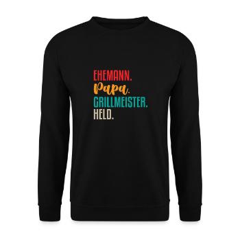 Ehemann Papa Grillmeister - Unisex Pullover - Schwarz - Vorne - Alina (178cm) & Michal (187cm)