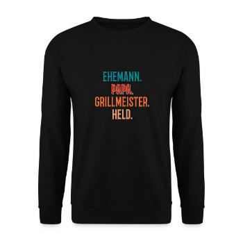 Ehemann Papa Grillmeister - Unisex Pullover - Schwarz - Vorne - Alina (178cm) & Michal (187cm)