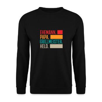 Ehemann Papa Grillmeister - Unisex Pullover - Schwarz - Vorne - Alina (178cm) & Michal (187cm)
