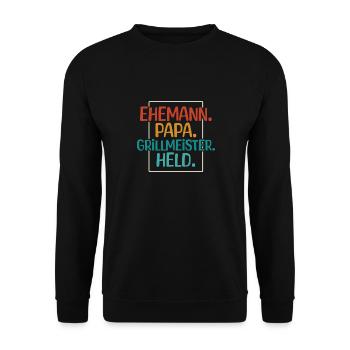 Ehemann Papa Grillmeister - Unisex Pullover - Schwarz - Vorne - Alina (178cm) & Michal (187cm)