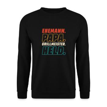 Ehemann Papa Grillmeister - Unisex Pullover - Schwarz - Vorne - Alina (178cm) & Michal (187cm)