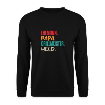 Ehemann Papa Grillmeister - Unisex Pullover - Schwarz - Vorne - Alina (178cm) & Michal (187cm)