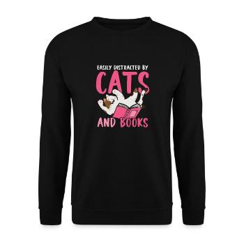 Easily Distracted By Cats And Books Cat Pet - Unisex Sweatshirt - black - Front - Alina (178cm) & Michal (187cm)