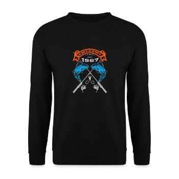 Génial depuis 1967. Angel, l’anniversaire du pêcheur - Sweat-shirt Unisexe - noir - Devant - Alina (178cm) & Michal (187cm)