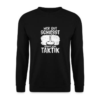Wer Gut Schießt Braucht Keine Taktik Eis Curling - Unisex Pullover - Schwarz - Vorne - Alina (178cm) & Michal (187cm)